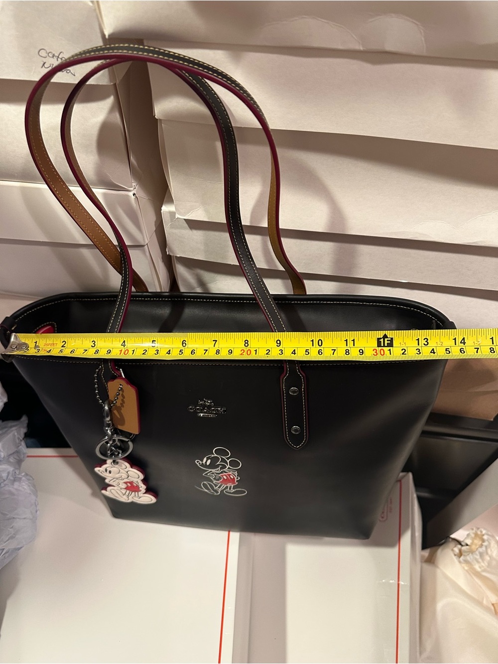 Coach Black Leather Tote with Mickey Character Charm - Picture 11 of 13